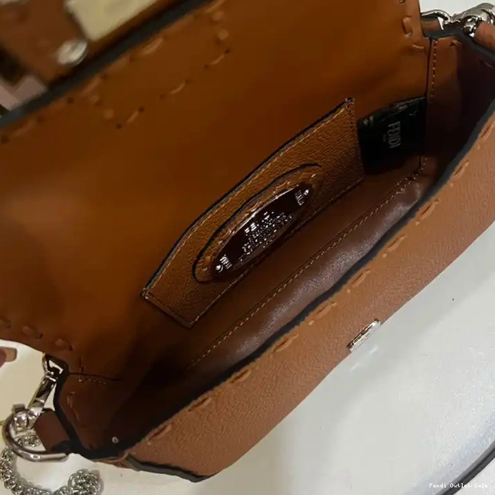 Cheap Selleria Fendi Brown Baguette Bag Mini Leather Romano In Cuoio 0629